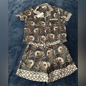 Rachel Zoe Navy and Gold Floral Pajama Set